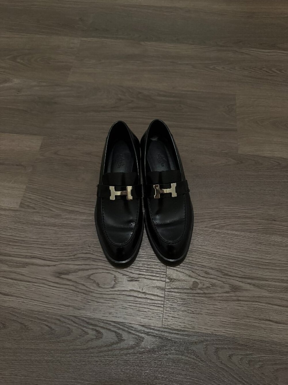 Hermès Faubourg Loafers — Black, Silver H, Size 37.5, Like New